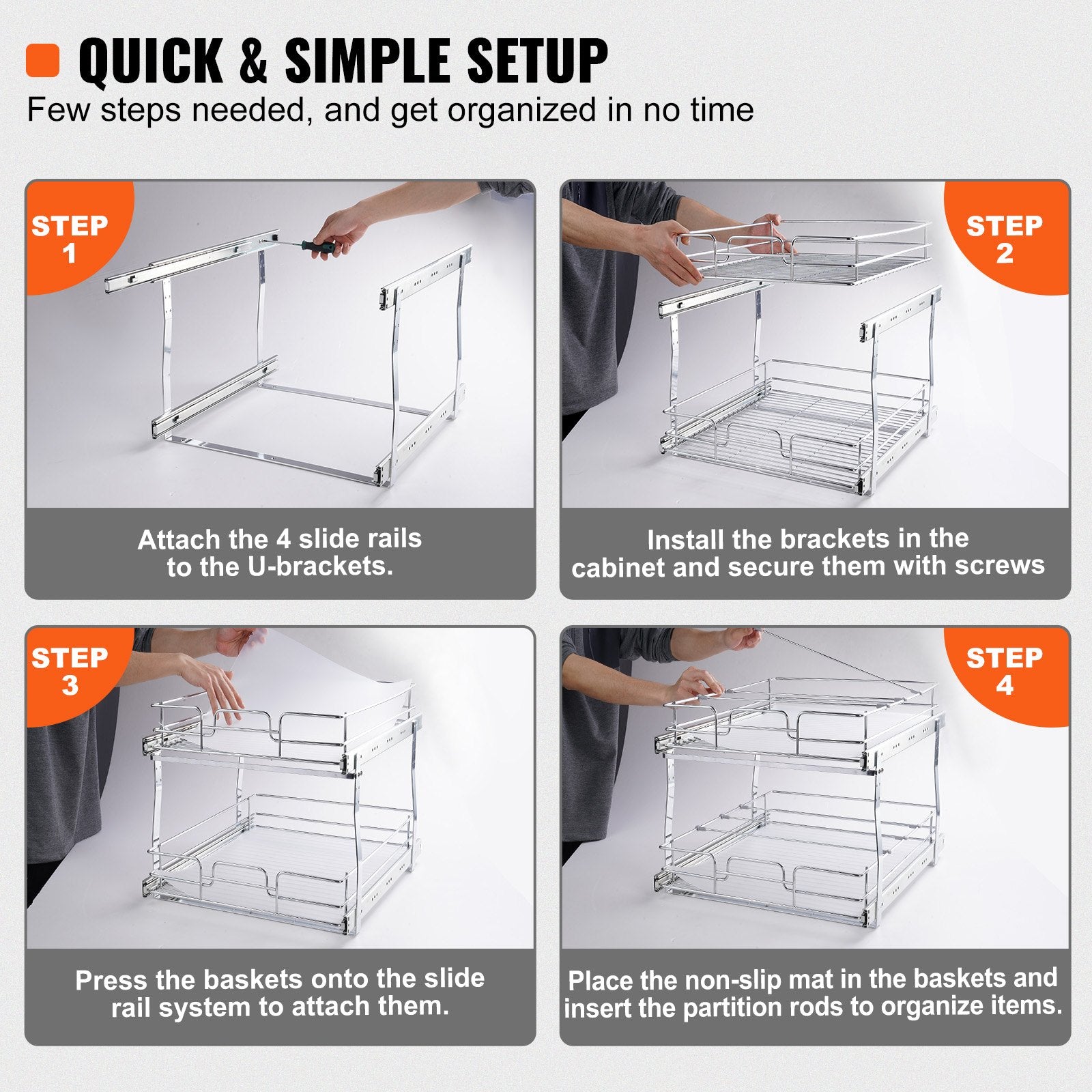 VEVOR 2-Tier Wire Pull Out Cabinet Under Sink Organizer 14x21 Inch Drawer Basket