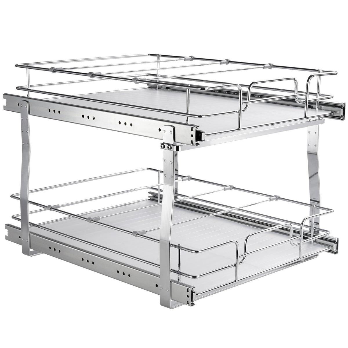 VEVOR 2 Tier 20"Wx21"Dx15"H Pull Out Cabinet Organizer, Heavy Duty Slide Out Pantry Shelves, Steel Roll Out Drawers, Sliding Drawer Storage for Home, 21.5"Wx22"Dx18"H Install Size for Cabinet