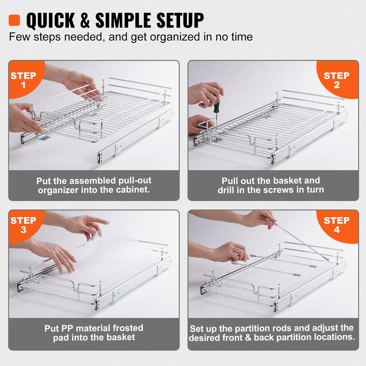 VEVOR Pull Out Cabinet Under Sink Organizer 11.5 x 16.5 Inch Wire Drawer Basket