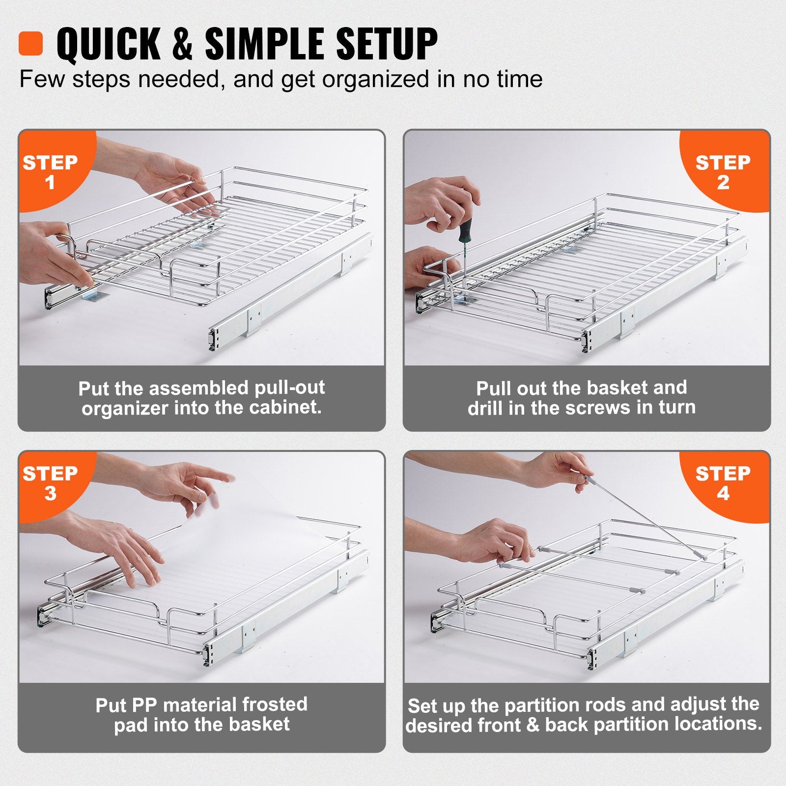 VEVOR Pull Out Cabinet Under Sink Organizer 11.5 x 16.5 Inch Wire Drawer Basket