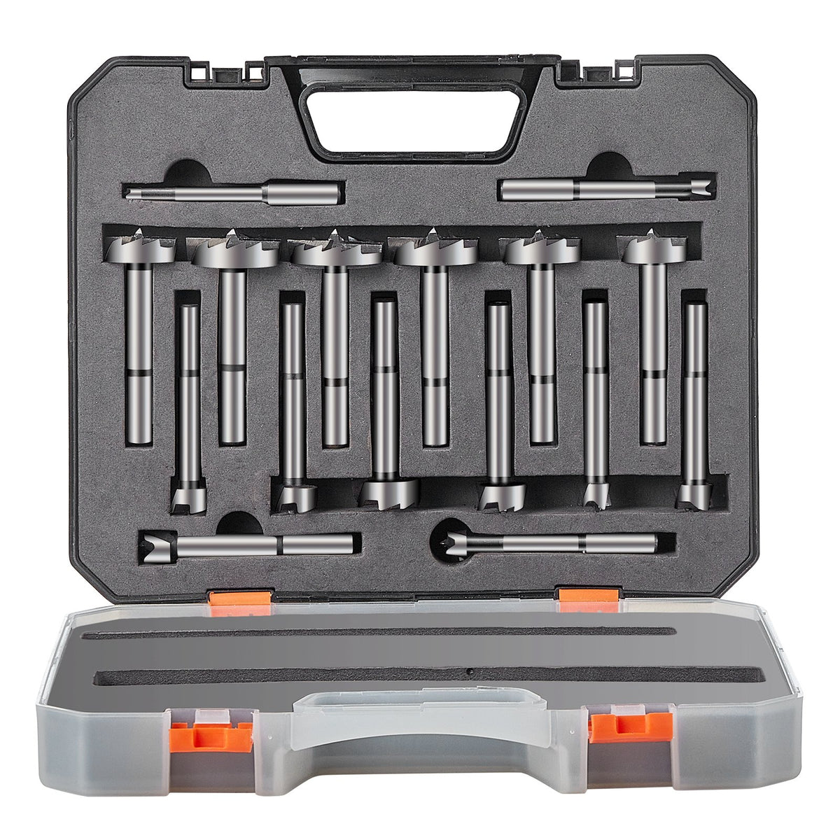 VEVOR Forstner Bit Set, 16 Pcs Forstner Drill Bits Set, 1/4" to 1-5/8", Carbon Steel, with Universal Round Shank, Forstner Drill Bit for Wood and Composite Board, Forstner Bits for Woodworking