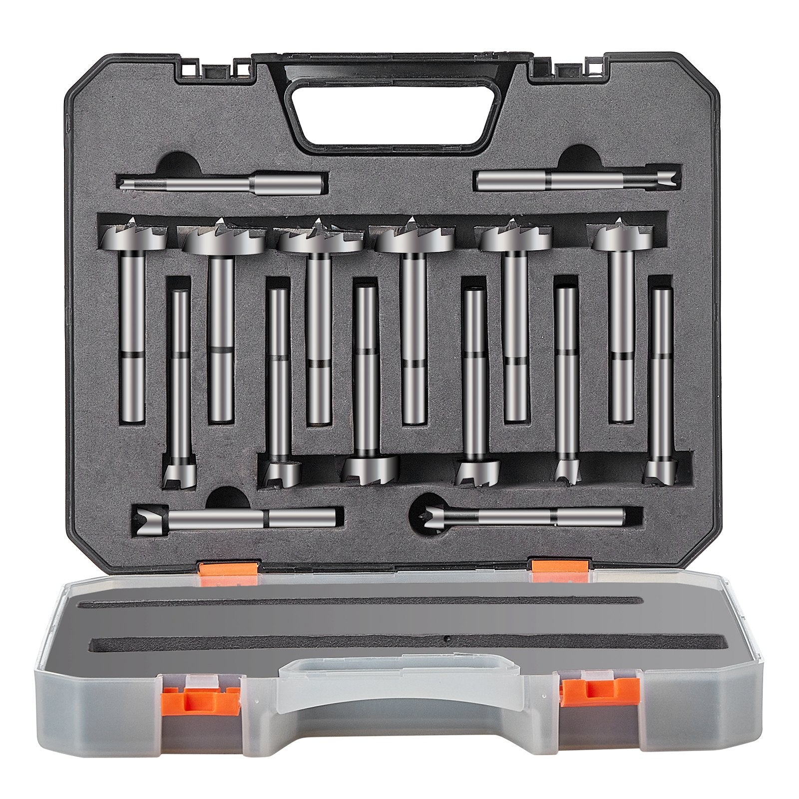 VEVOR Forstner Bit Set, 16 Pcs Forstner Drill Bits Set, 1/4" to 1-5/8", Carbon Steel, with Universal Round Shank, Forstner Drill Bit for Wood and Composite Board, Forstner Bits for Woodworking