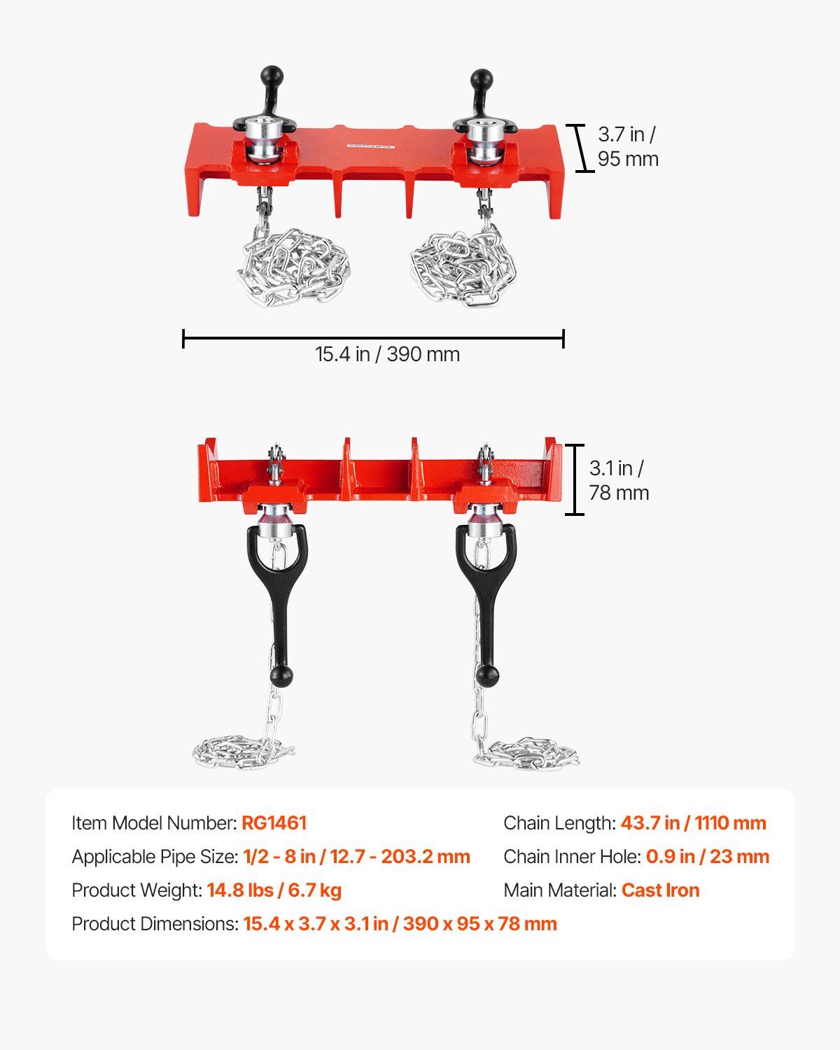 Pipe Welding Vise, 1/2 to 8-inch Pipe Welding Clamp with Dual Chains & Crank Handles, Heavy-Duty Cast Iron Welding Vise for a Variety of Pipes