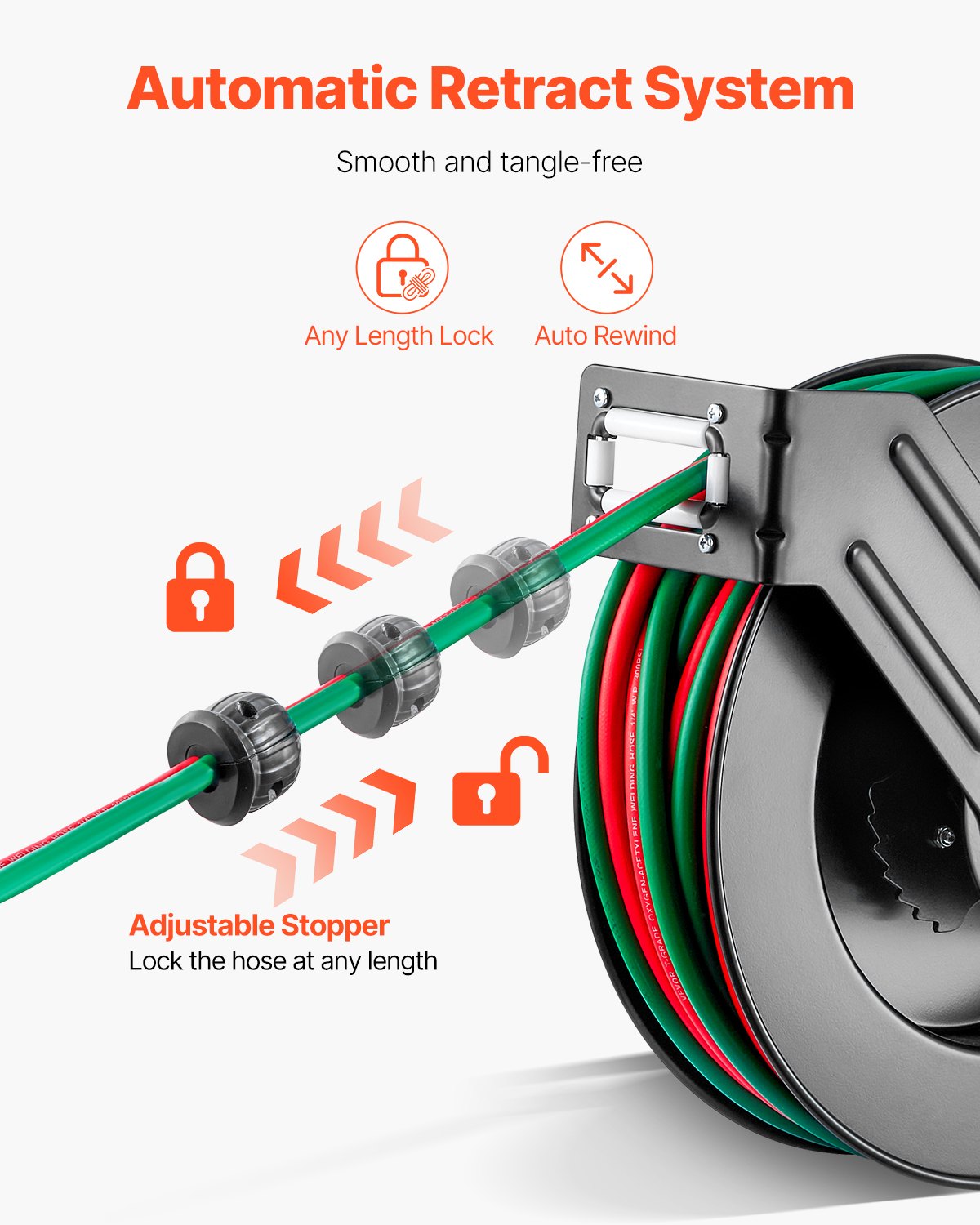 Retractable Welding Hose Reel 1/4 in x 50FT Oxygen Acetylene Rubber Hose R Grade