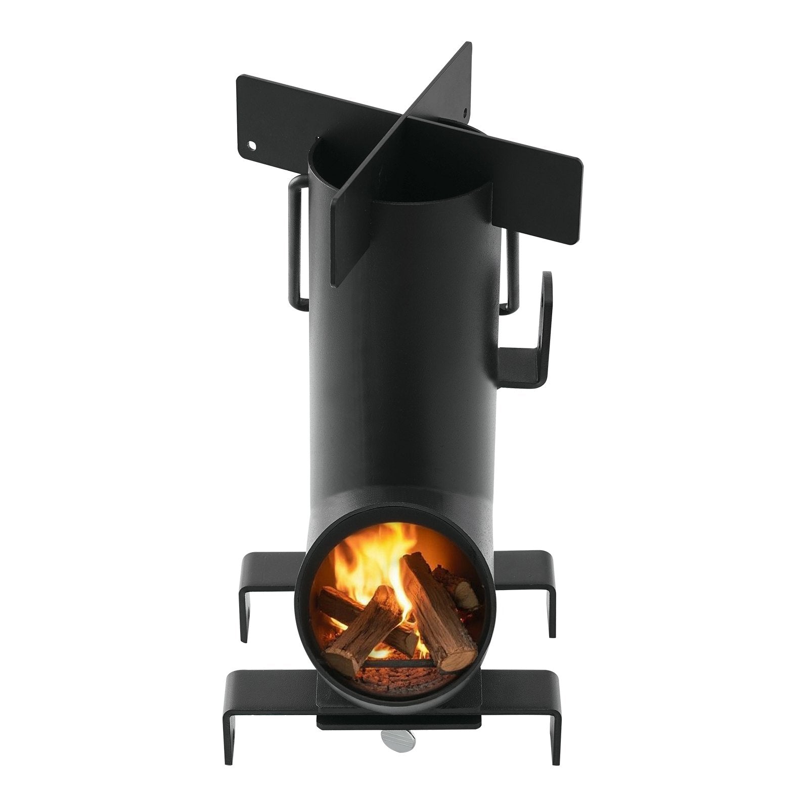 VEVOR Camping Rocket Stove, Wood Burning Portable Rocket Stove with Carrying Bag for Backpacking, Carbon Steel, Burn Wood, Twigs or Sticks for Outdoor Cooking, Backyard, Camp Cooking, Heating, Black