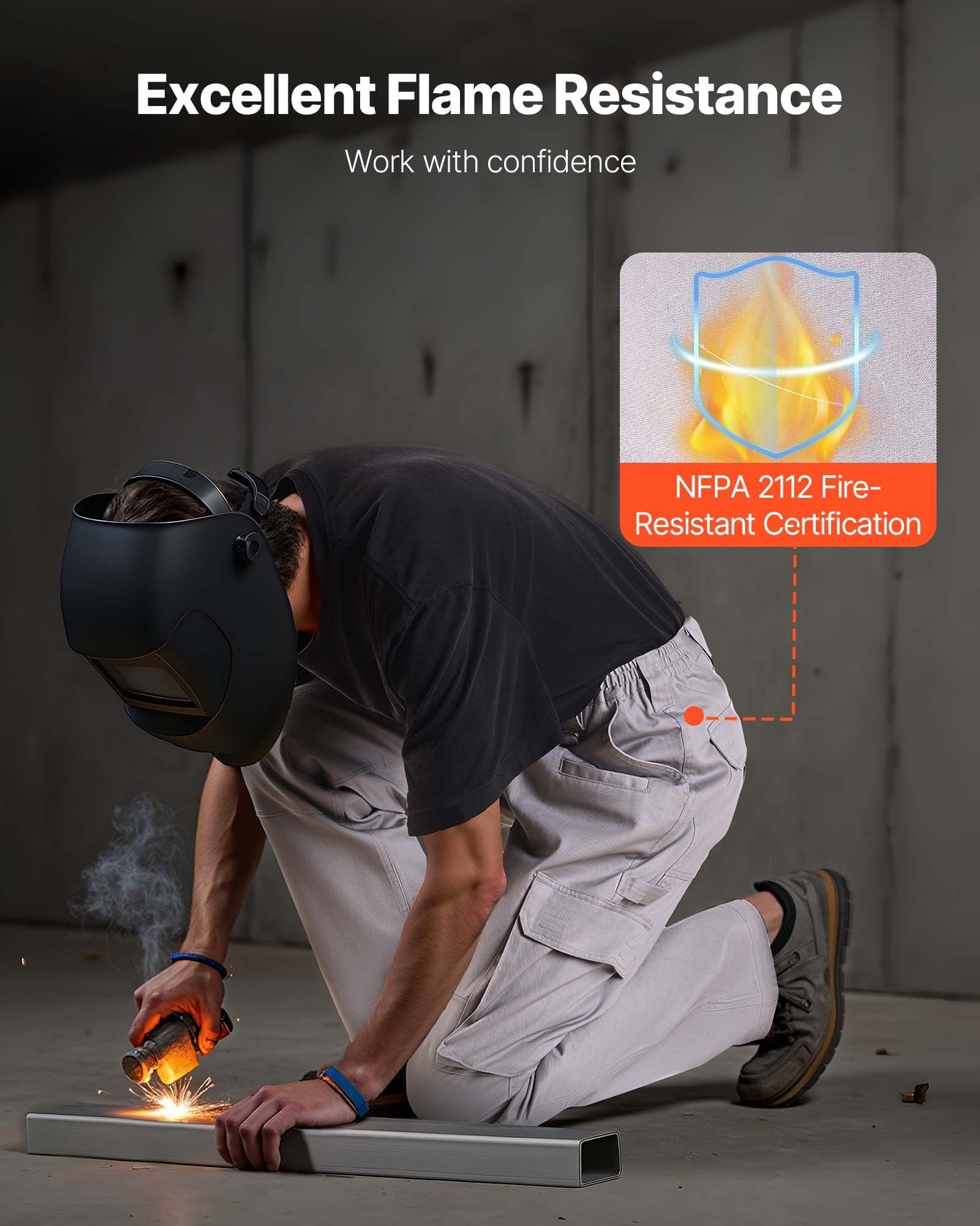 FR Pants for Men, 100% Cotton, Flame-Resistant Cargo Pants with Multi-Pockets and Elastic Waist, Reinforced Tear-proof Stitching, Ideal for Welding Work and Casual Wear, M Size, Gray