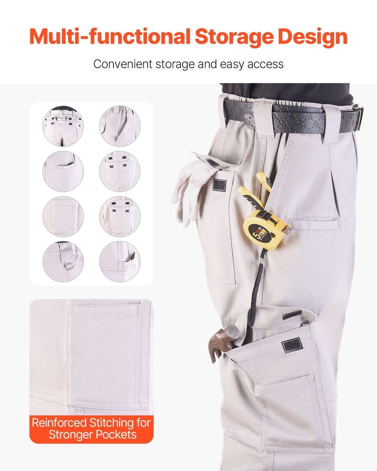 FR Pants for Men, 100% Cotton, Flame-Resistant Cargo Pants with Multi-Pockets and Elastic Waist, Reinforced Tear-proof Stitching, Ideal for Welding Work and Casual Wear, M Size, Gray