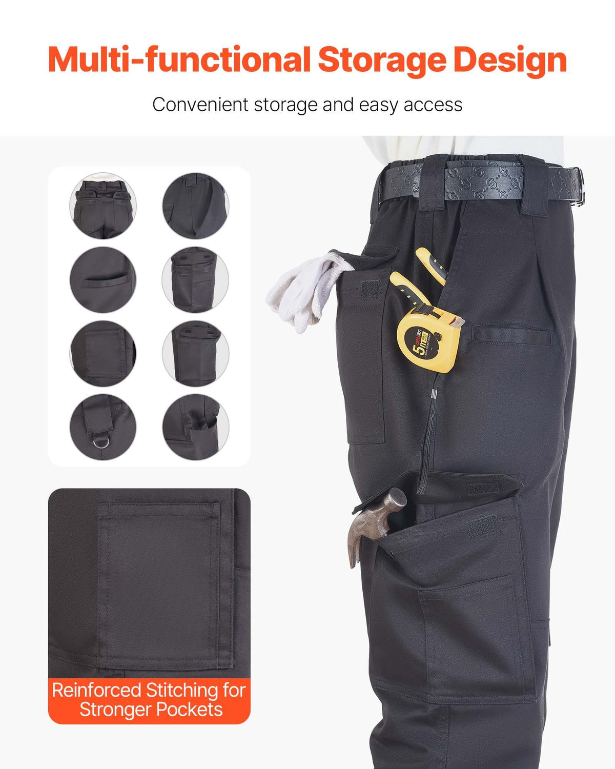 FR Pants for Men, 100% Cotton, Flame-Resistant Cargo Pants with Multi-Pockets and Elastic Waist, Reinforced Tear-proof Stitching, Ideal for Welding Work and Casual Wear, M Size, Black