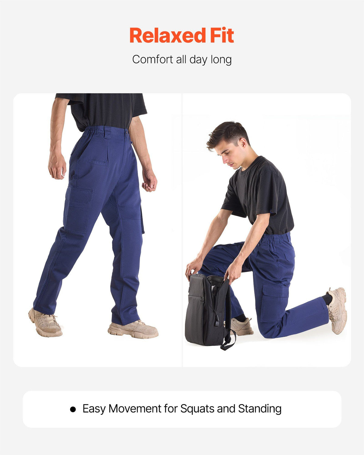 FR Pants for Men, 100% Cotton, Flame-Resistant Cargo Pants with Multi-Pockets and Elastic Waist, Reinforced Tear-proof Stitching, Ideal for Welding Work and Casual Wear, M Size, Dark Blue