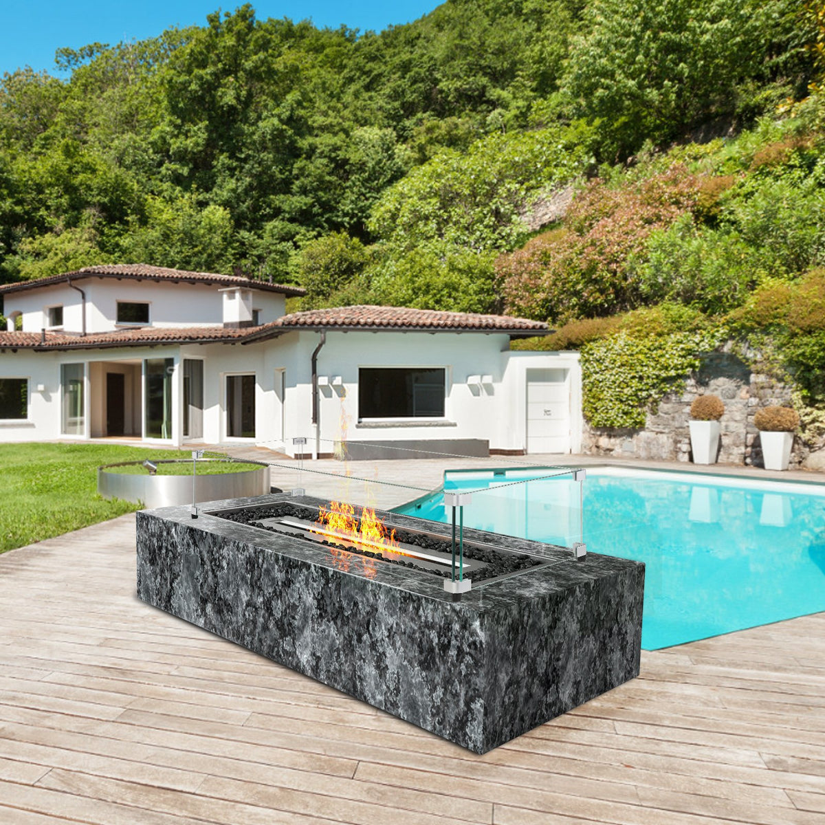 VEVOR Glass Wind Guard for Rectangular Fire Pit Table 924 x 417 x 191 mm, 8mm Thick and Sturdy Tempered Glass Panel with Hard Aluminum Corner Bracket & Rubber Feet, Easy to Assemble