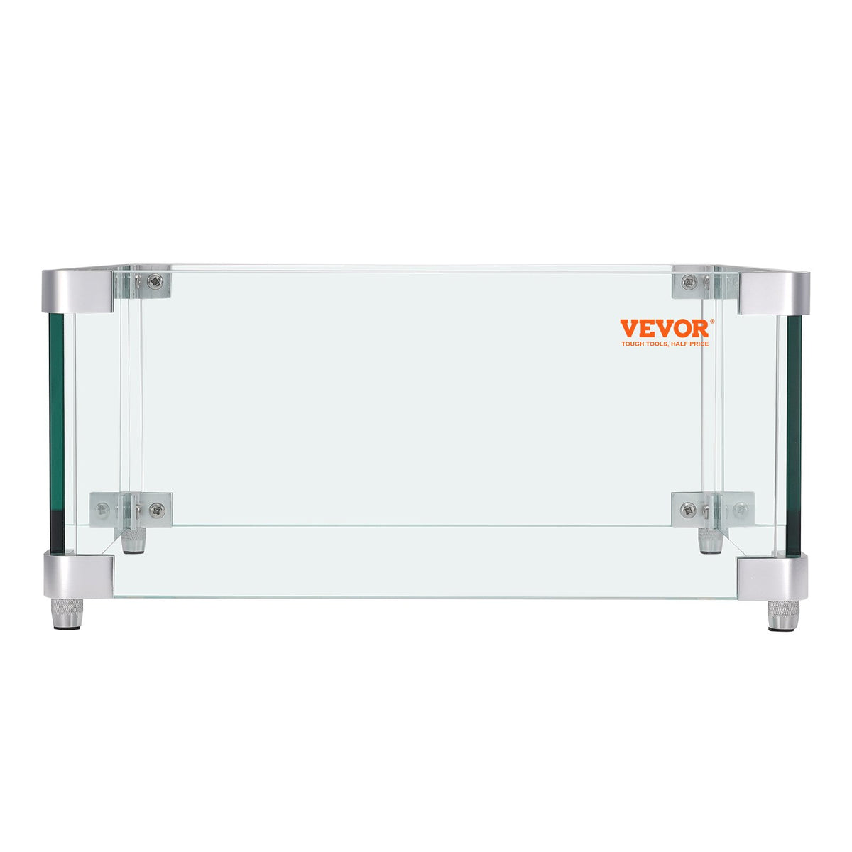VEVOR Gas Fire Pit Wind Guard for Square Fire Table, 380 x 380 x 180 mm Clear Tempered Wind Guard for Firepits, 8mm Thick Square Glass Shield, Glass Panel with Hard Corner Bracket & Feet