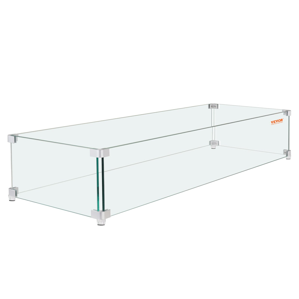 VEVOR Gas Fire Pit Wind Guard for Square Fire Table, 595 x 190 x 165 mm Clear Tempered Wind Guard for Firepits, 8mm Thick Square Glass Shield, Glass Panel with Hard Corner Bracket &amp; Feet