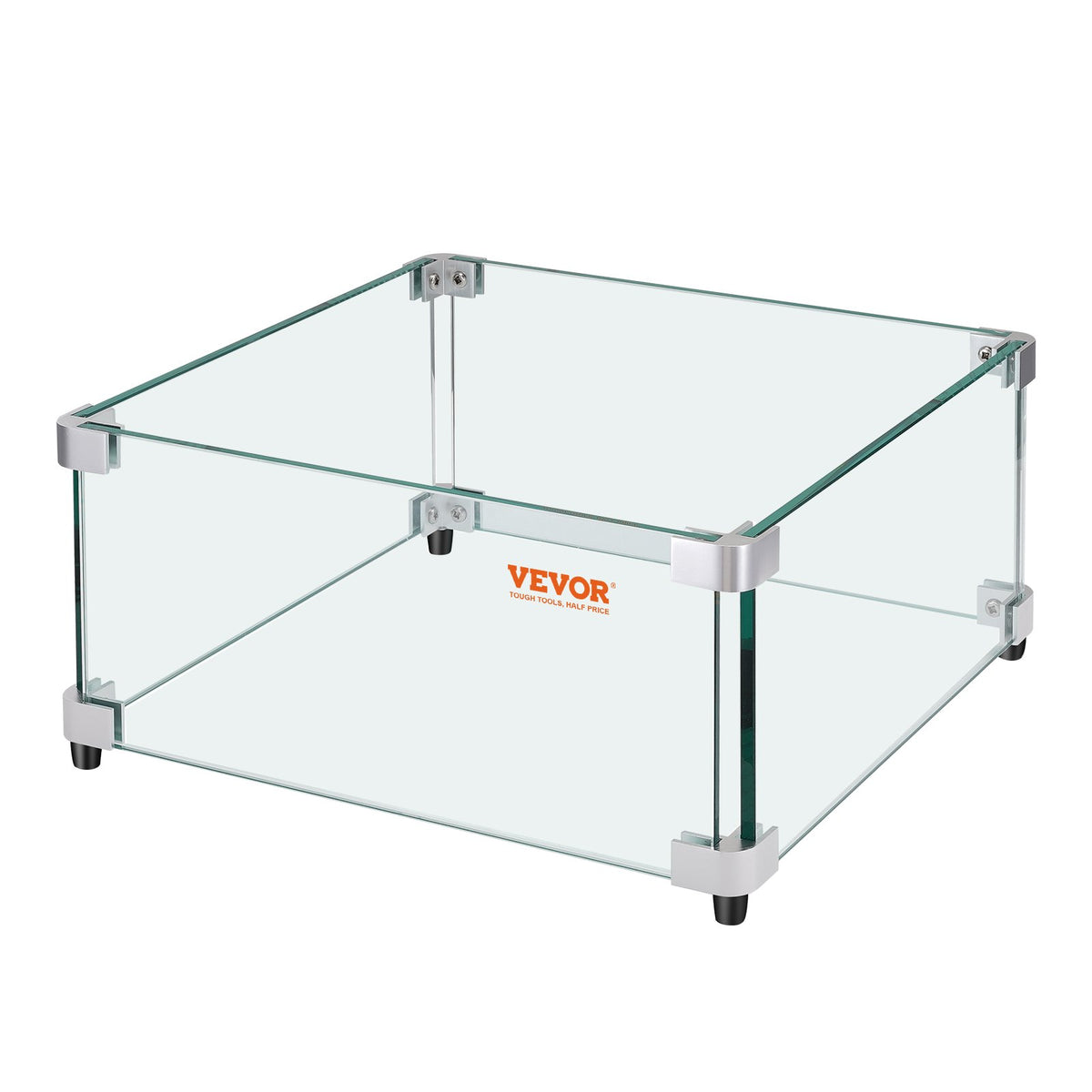 VEVOR Gas Fire Pit Wind Guard for Square Fire Table, 493 x 493 x 191 mm Clear Tempered Wind Guard for Firepits, 8mm Thick Square Glass Shield, Glass Panel with Hard Corner Bracket & Feet