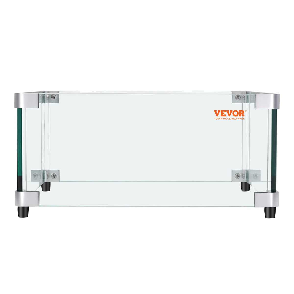 VEVOR Gas Fire Pit Wind Guard for Square Fire Table, 493 x 493 x 191 mm Clear Tempered Wind Guard for Firepits, 8mm Thick Square Glass Shield, Glass Panel with Hard Corner Bracket & Feet