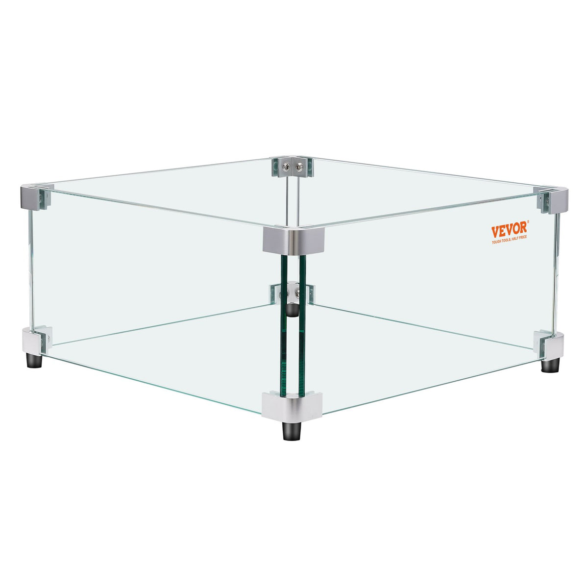 VEVOR Gas Fire Pit Wind Guard for Square Fire Table, 493 x 493 x 191 mm Clear Tempered Wind Guard for Firepits, 8mm Thick Square Glass Shield, Glass Panel with Hard Corner Bracket & Feet
