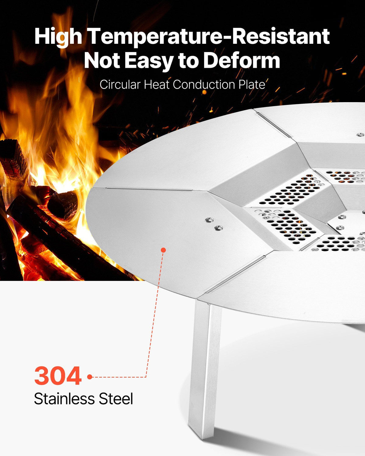 Fire Pit Heat Deflector for Solo Stove Yukon, 635 mm Bonfire Round for Wood Burning Fire Pit, 304 Stainless Steel Heat Diffuser, Detachable Burner Cover Camping Accessories