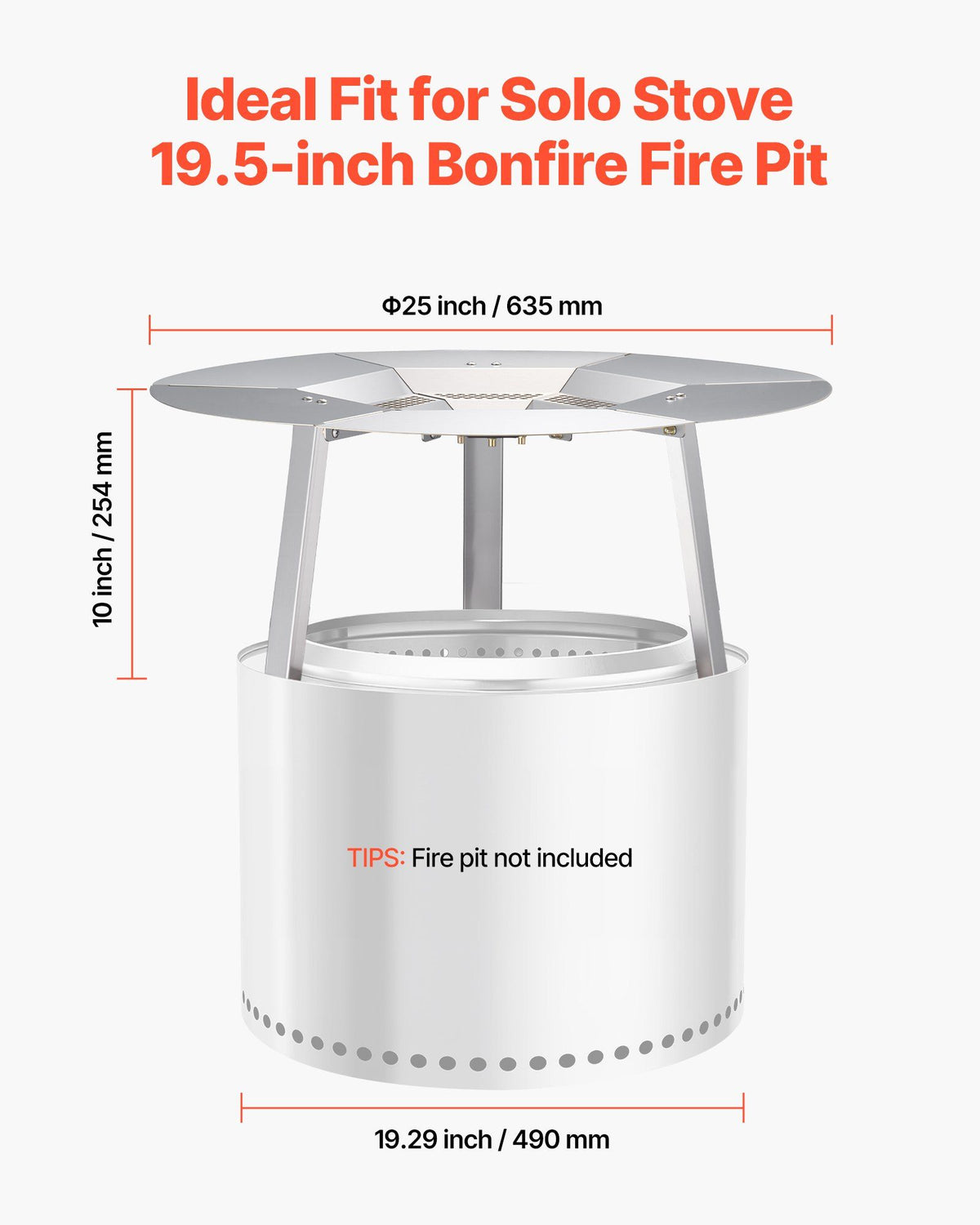 Fire Pit Heat Deflector for Solo Stove Yukon, 635 mm Bonfire Round for Wood Burning Fire Pit, 304 Stainless Steel Heat Diffuser, Detachable Burner Cover Camping Accessories
