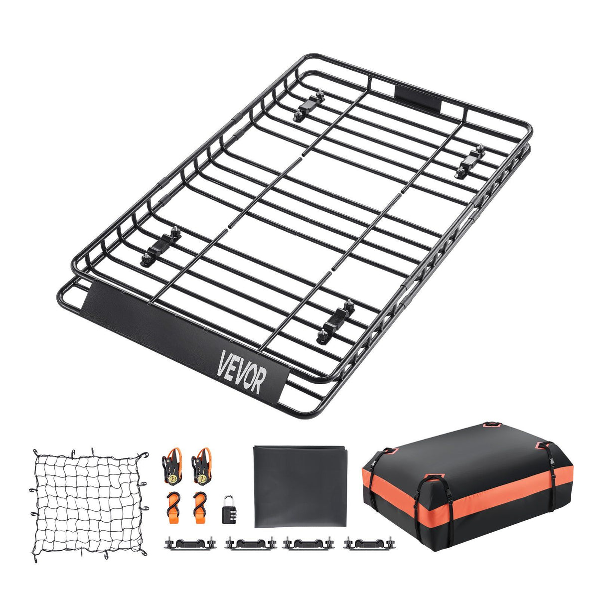 Roof Rack Basket, 1625 x 990 x 105 mm, Universal Rooftop Cargo Carrier with 1120 x 870 x 260 mm Cargo Bag, Net, Ratchet Straps, 113.4 kg Max Load Capacity Car Top Luggage Holder, for SUV Car