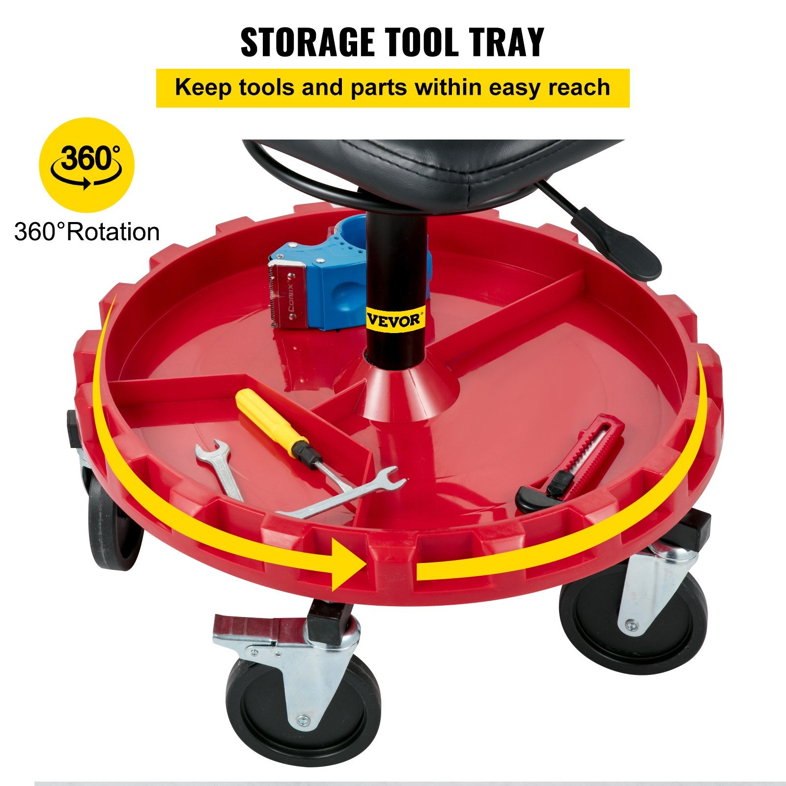 VEVOR Rolling Garage Stool 300LBS Adjustable Mechanic Work Shop Seat w/Casters