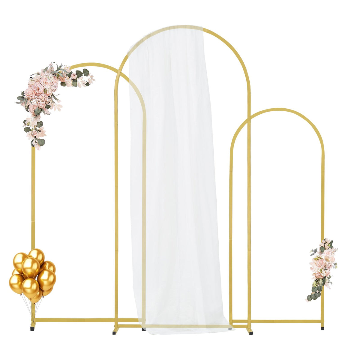 VEVOR Wedding Arch Backdrop Stand, Set of 3, Metal Stable Stand with Case Connection &amp; Chassis Crossbar Design, Easy-to-Assemble Gold Stand with Premium Metal, Fit for Birthday, Celebration, Holiday