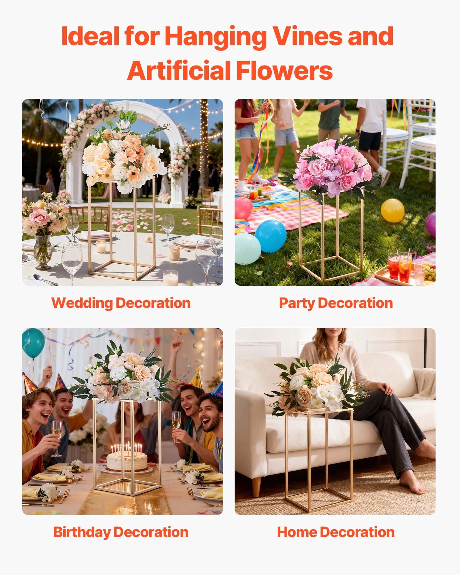 VEVOR Wedding Flower Stand, 10PCS 40cm Column Flower Stand, Floral Stands with Acrylic Laminate, Gold Rectangular Floral Display Rack for Wedding, Party, Birthday, Home,  Gold Centerpiece Stands