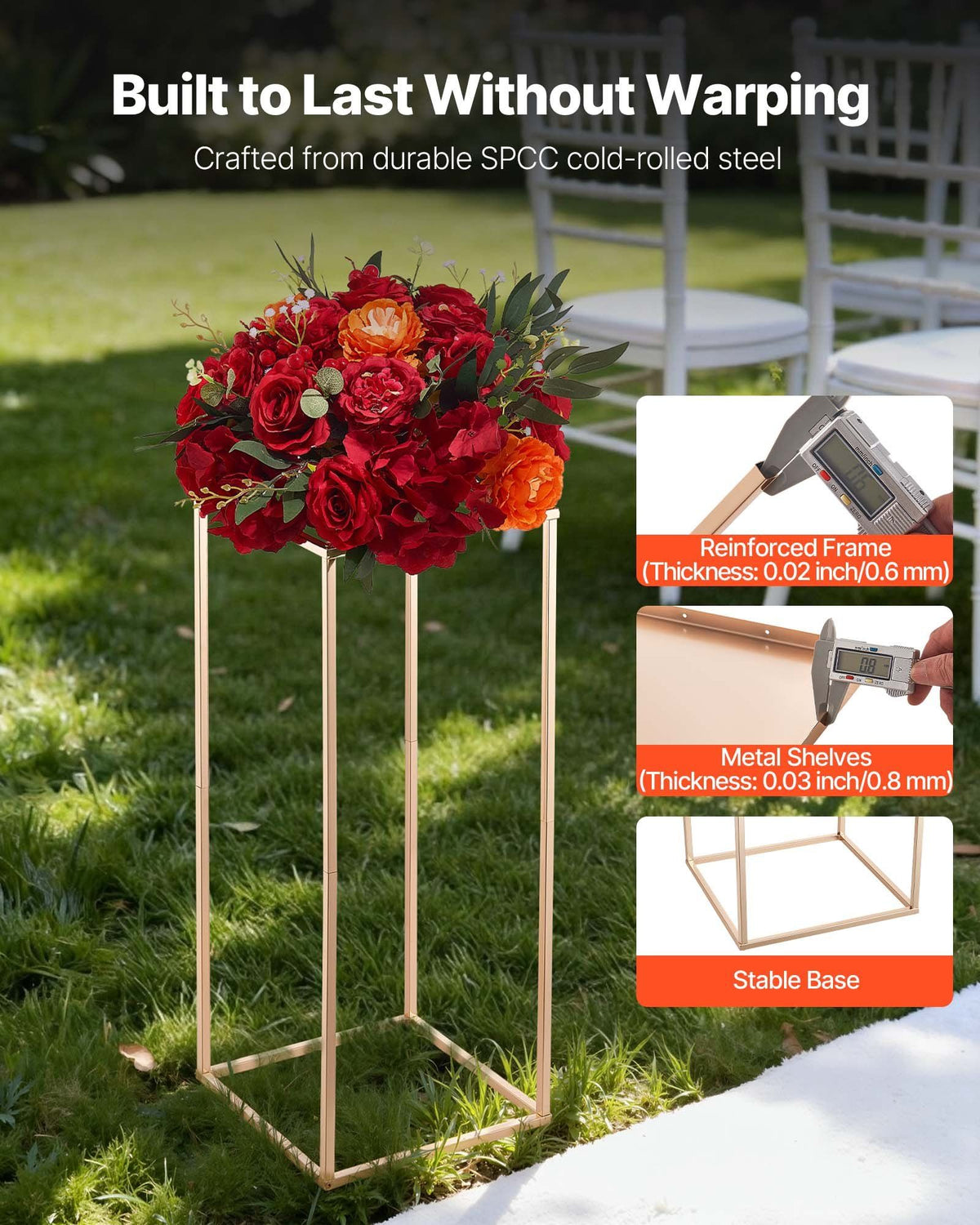 Wedding Flower Stand, 10PCS 60cm Column Flower Stand, Floral Stands with Metal Laminate, Gold Rectangular Floral Display Rack for Wedding, Party, Birthday, Home,  Gold Centerpiece Stands