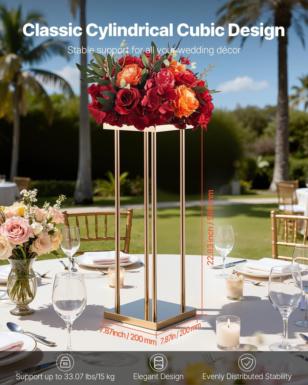 Wedding Flower Stand, 10PCS 60cm Column Flower Stand, Floral Stands with Metal Laminate, Cylindrical Cubic Floral Display Rack for Wedding, Party, Birthday, Home, Gold Centerpiece Stands