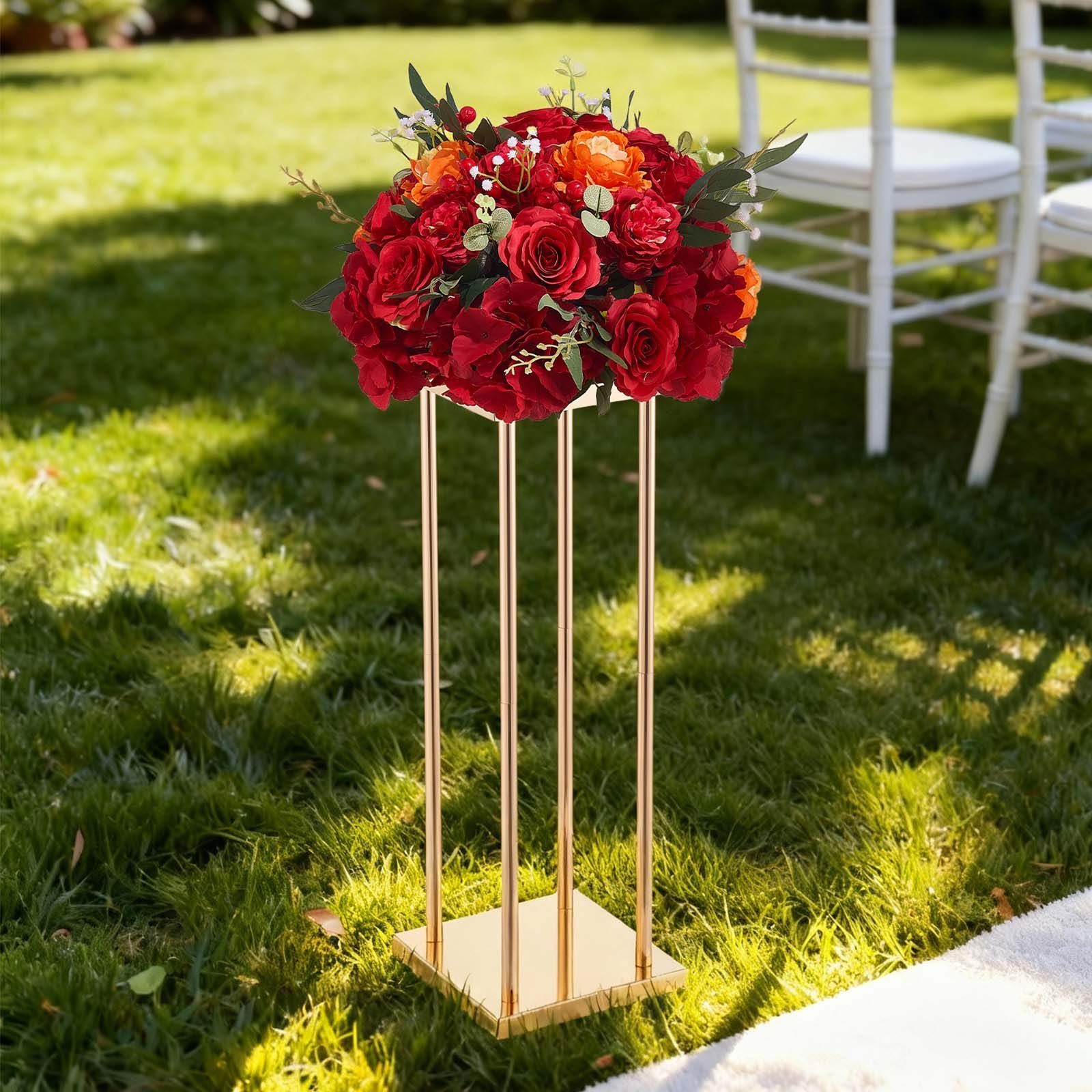 Wedding Flower Stand, 10PCS 60cm Column Flower Stand, Floral Stands with Metal Laminate, Cylindrical Cubic Floral Display Rack for Wedding, Party, Birthday, Home, Gold Centerpiece Stands