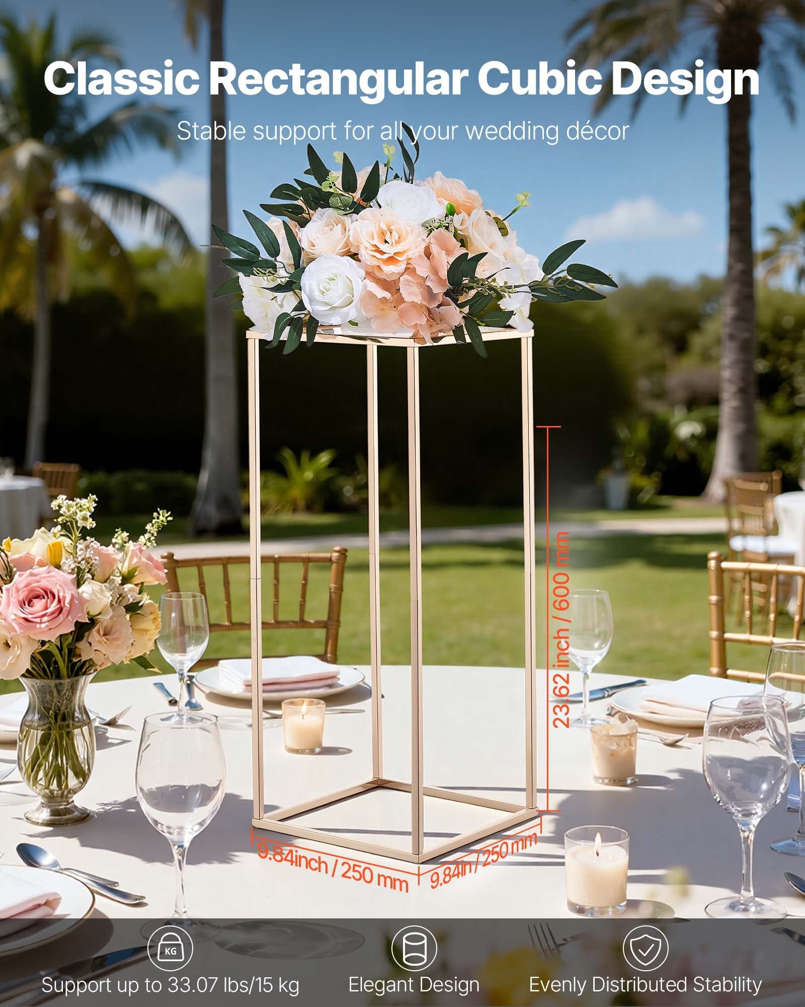 VEVOR Wedding Flower Stand, 10PCS 60cm Column Flower Stand, Floral Stands with Acrylic Laminate, Gold Rectangular Floral Display Rack for Wedding, Party, Birthday, Home,  Gold Centerpiece Stands