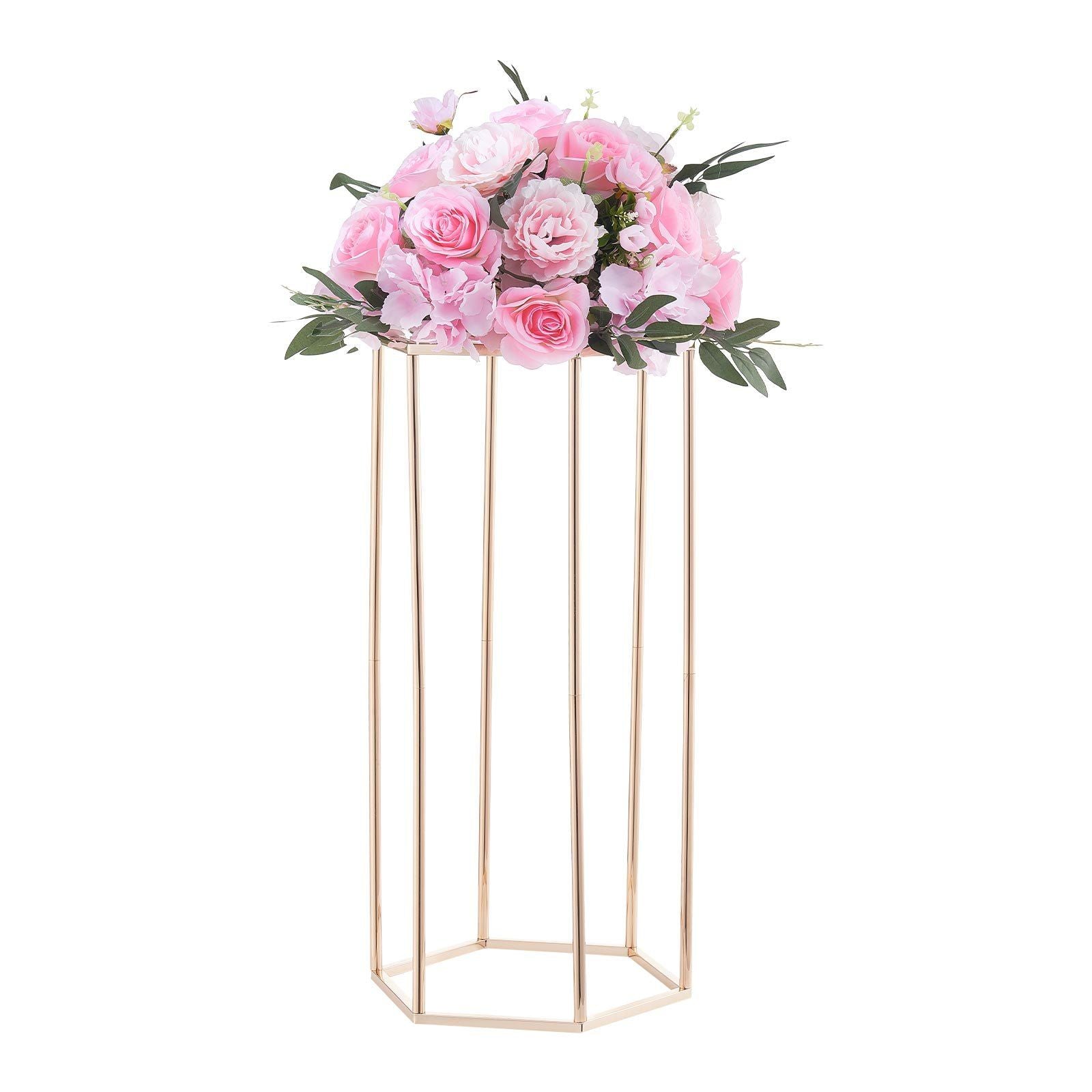 Wedding Flower Stand, 10PCS 60cm Column Flower Stand, Floral Stands with Acrylic Laminate, Hexagonal Cubic Floral Display Rack for Wedding, Party, Birthday, Home, Gold Centerpiece Stands