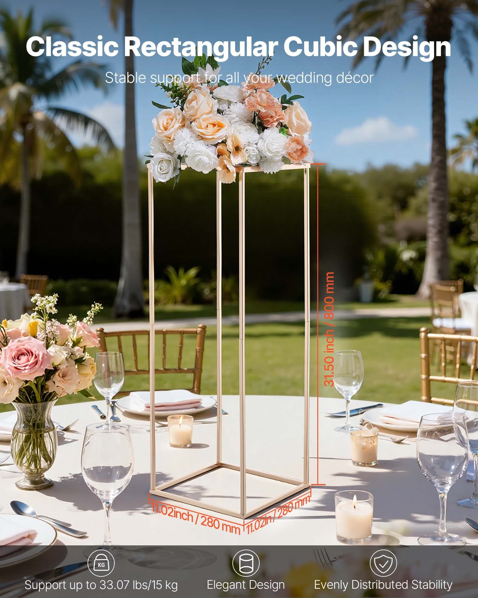 Wedding Flower Stand, 10PCS 80cm Column Flower Stand, Floral Stands with Metal Laminate, Gold Rectangular Floral Display Rack for Wedding, Party, Birthday, Home,  Gold Centerpiece Stands
