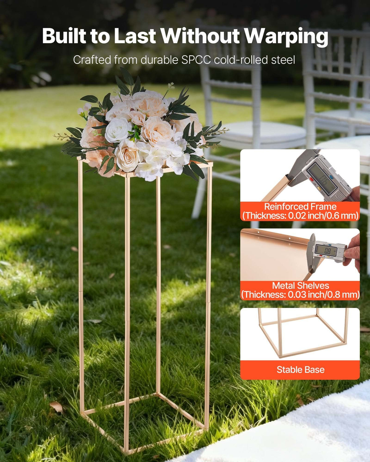 Wedding Flower Stand, 10PCS 80cm Column Flower Stand, Floral Stands with Metal Laminate, Gold Rectangular Floral Display Rack for Wedding, Party, Birthday, Home,  Gold Centerpiece Stands