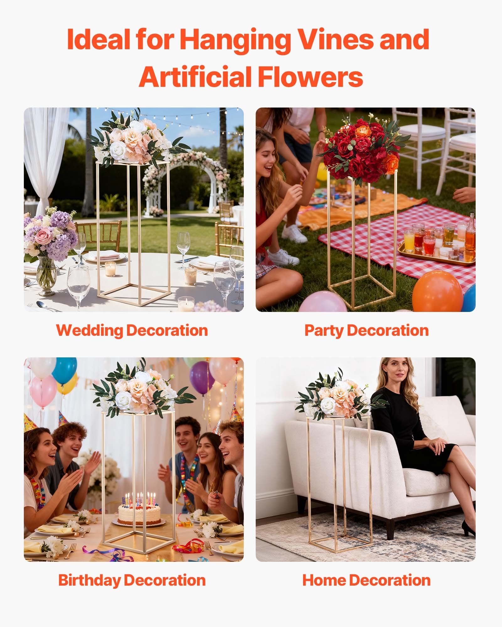 Wedding Flower Stand, 10PCS 80cm Column Flower Stand, Floral Stands with Metal Laminate, Gold Rectangular Floral Display Rack for Wedding, Party, Birthday, Home,  Gold Centerpiece Stands