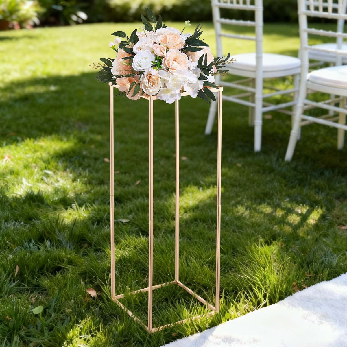 Wedding Flower Stand, 10PCS 80cm Column Flower Stand, Floral Stands with Metal Laminate, Gold Rectangular Floral Display Rack for Wedding, Party, Birthday, Home,  Gold Centerpiece Stands