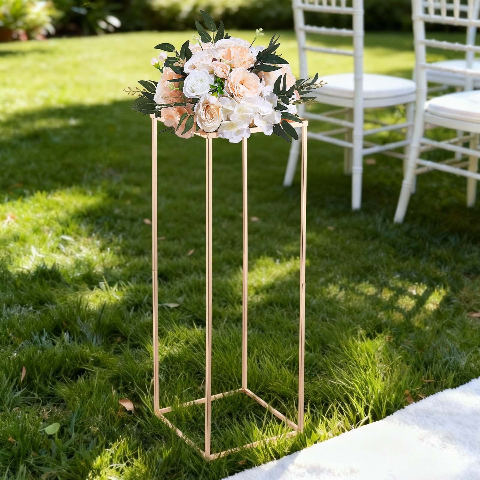 Wedding Flower Stand, 10PCS 80cm Column Flower Stand, Floral Stands with Metal Laminate, Gold Rectangular Floral Display Rack for Wedding, Party, Birthday, Home,  Gold Centerpiece Stands