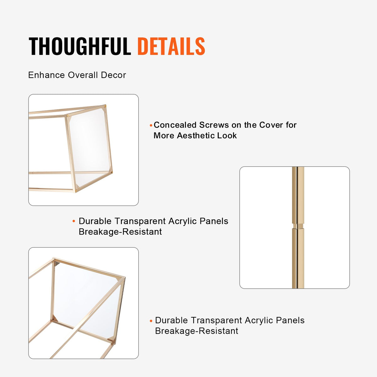 VEVOR 2PCS 31.5inch/80cm High Wedding Flower Stand, With Acrylic Laminate,Metal Vase Column Geometric Centerpiece Stands, Gold Rectangular Floral Display Rack for Events Reception, Party Decoration