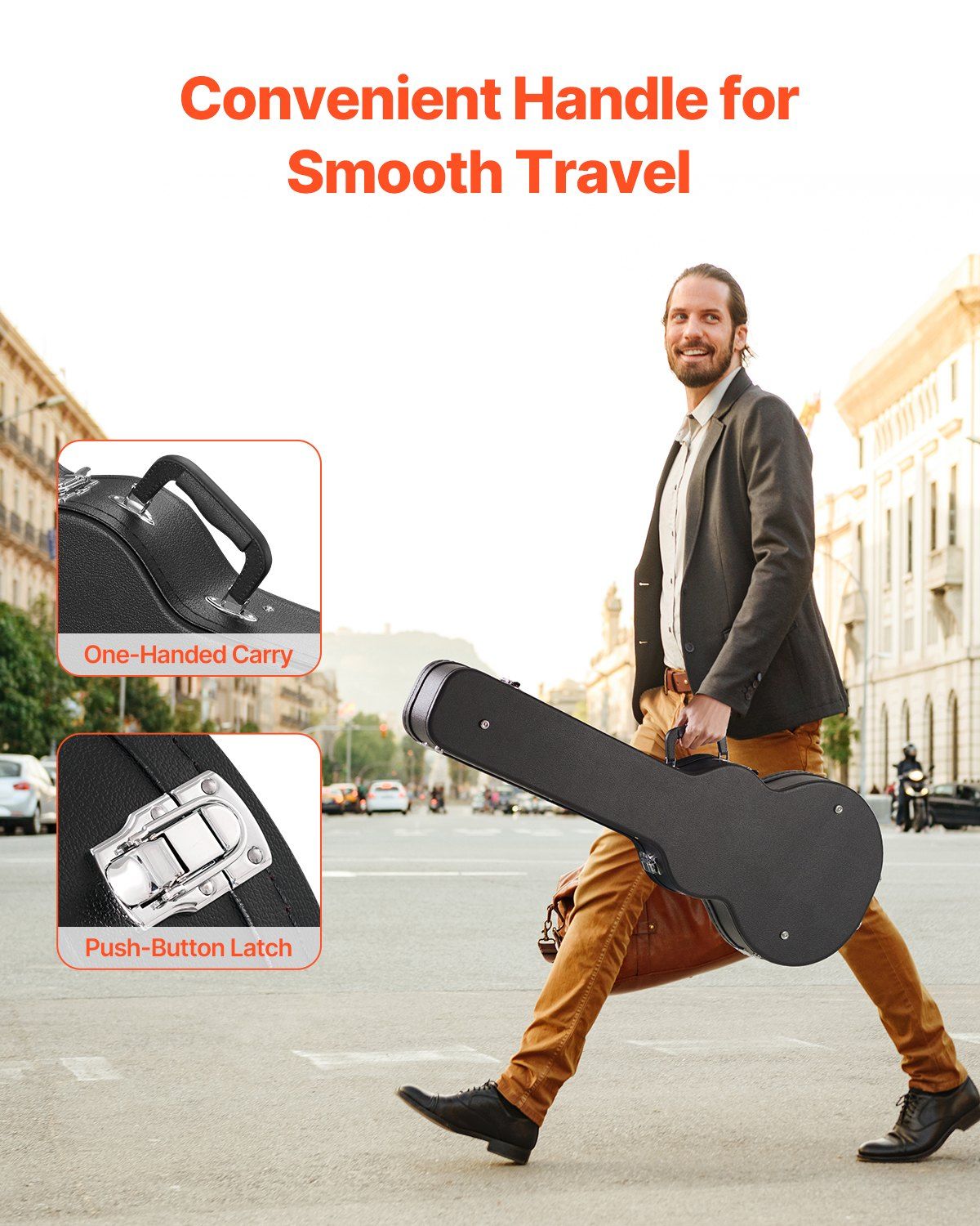 Electric Guitar Hard Case, 1050 mm Gourd-Shaped Guitar Hard Case, With Lock Latch Key Handle, PVC Padding Soft Lining Water-Resistant Hard Shell Guitar Cases, for 990 mm LES Paul Guitars, Black