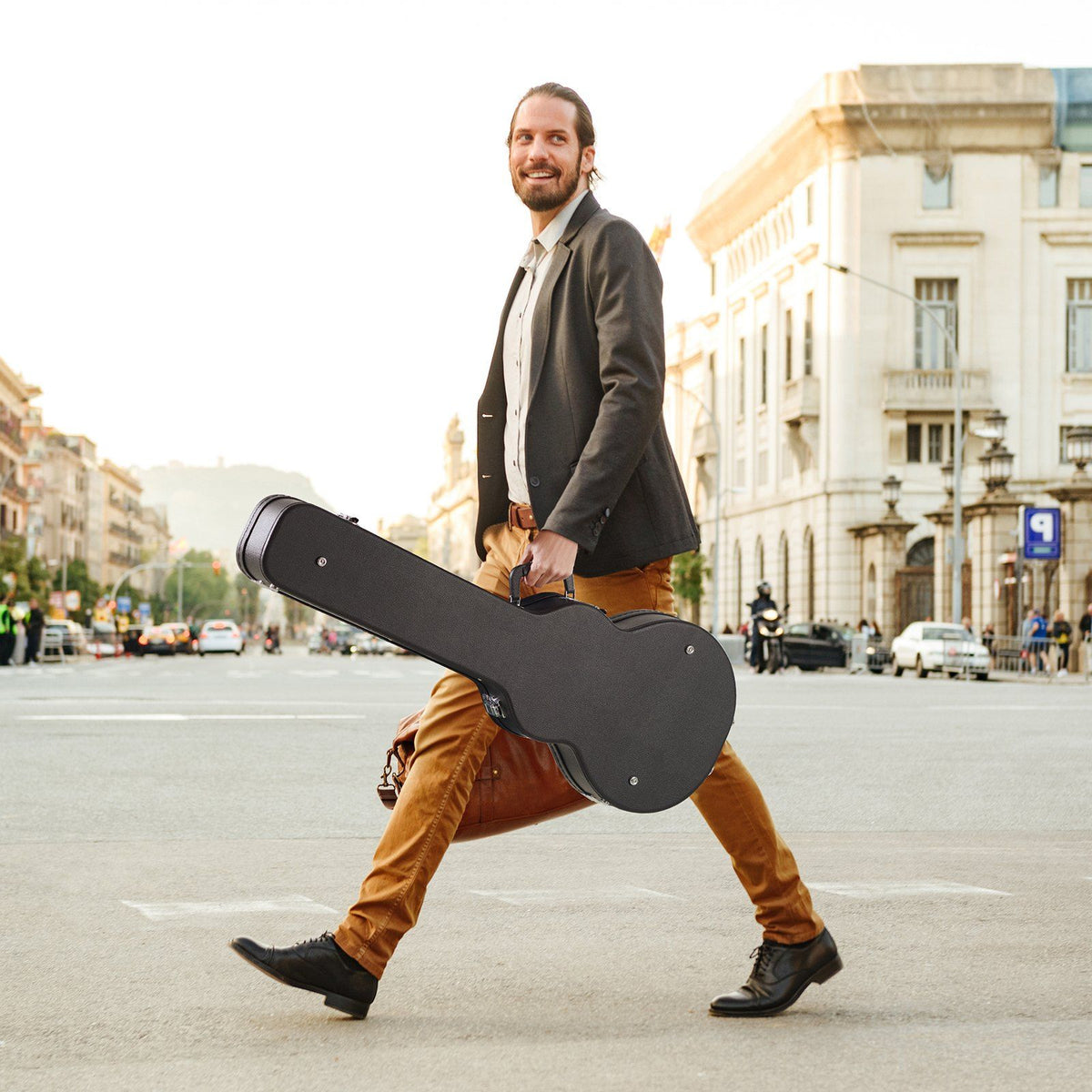 Electric Guitar Hard Case, 1050 mm Gourd-Shaped Guitar Hard Case, With Lock Latch Key Handle, PVC Padding Soft Lining Water-Resistant Hard Shell Guitar Cases, for 990 mm LES Paul Guitars, Black