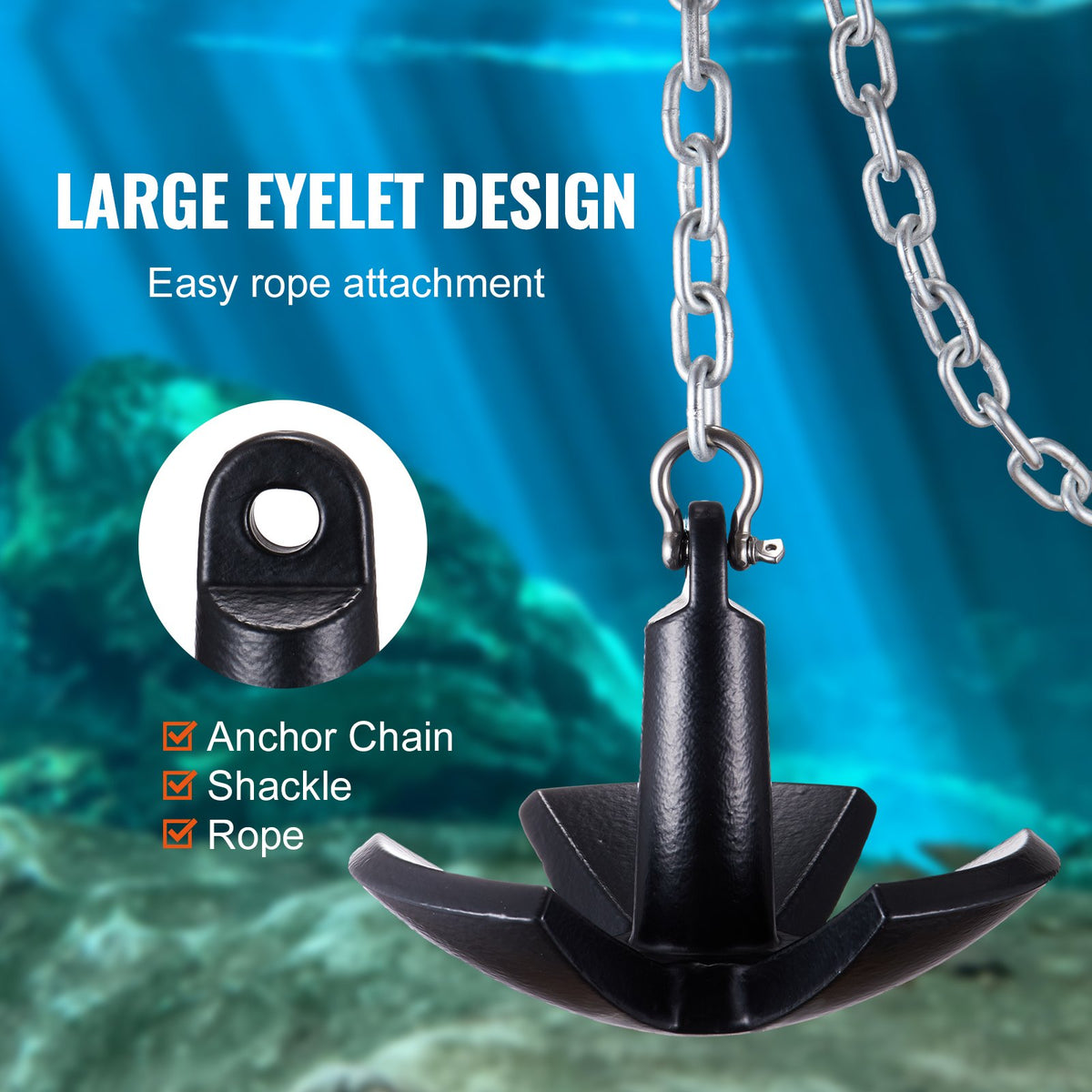 VEVOR River Anchor 30LB Boat Anchor Cast Iron Black Vinyl-Coated Mushroom Anchor