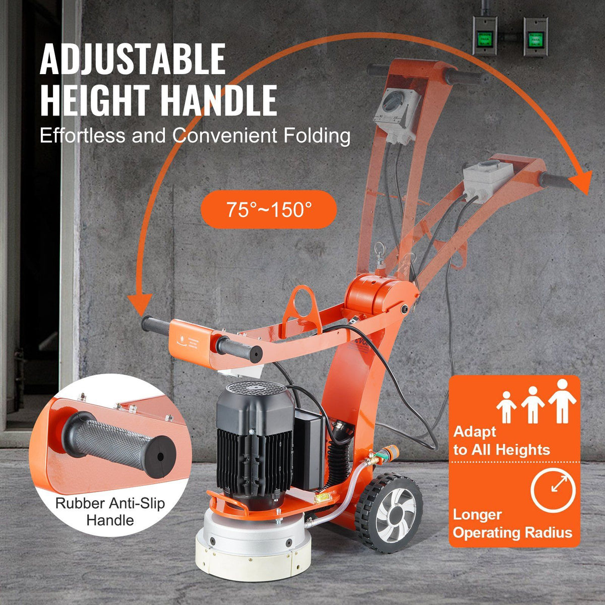 Electric Concrete Floor Grinder 10" Walk-Behind Grinder 3.0HP Concrete Floor Polisher, 2200W Grinding Machine, 1430RPM Upgrade Brushless Motor Surfacing Grinder for Granite/Marble/Stones