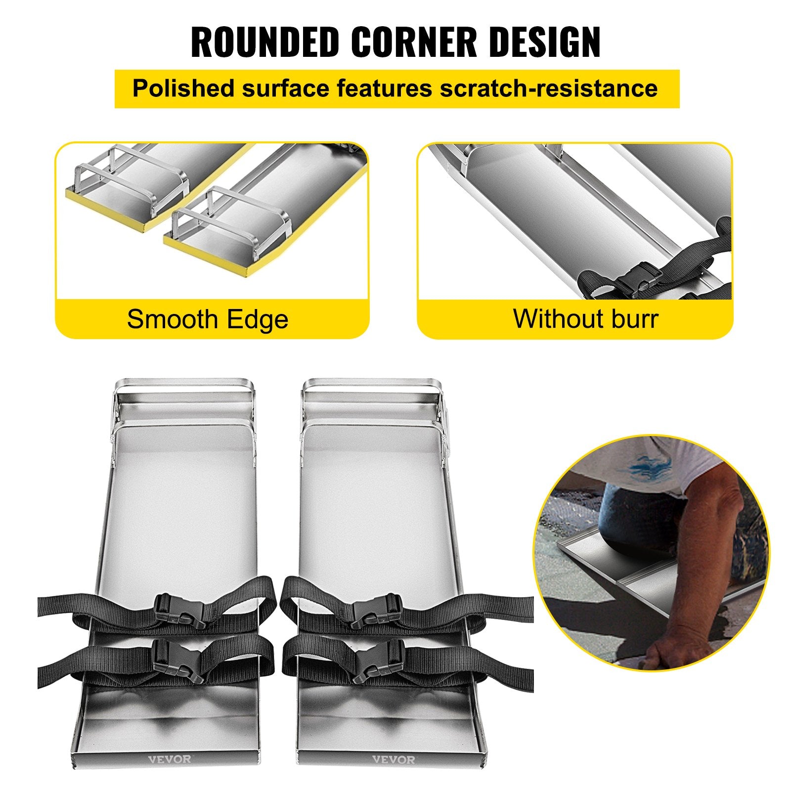 VEVOR Concrete Knee Boards 70cm x 20cm Slider Knee Boards, Kneeler Board Stainless Steel Kneeboards, Concrete Sliders Pair Moving Sliders, with Concrete Board Straps for Cement and Concrete Finishi