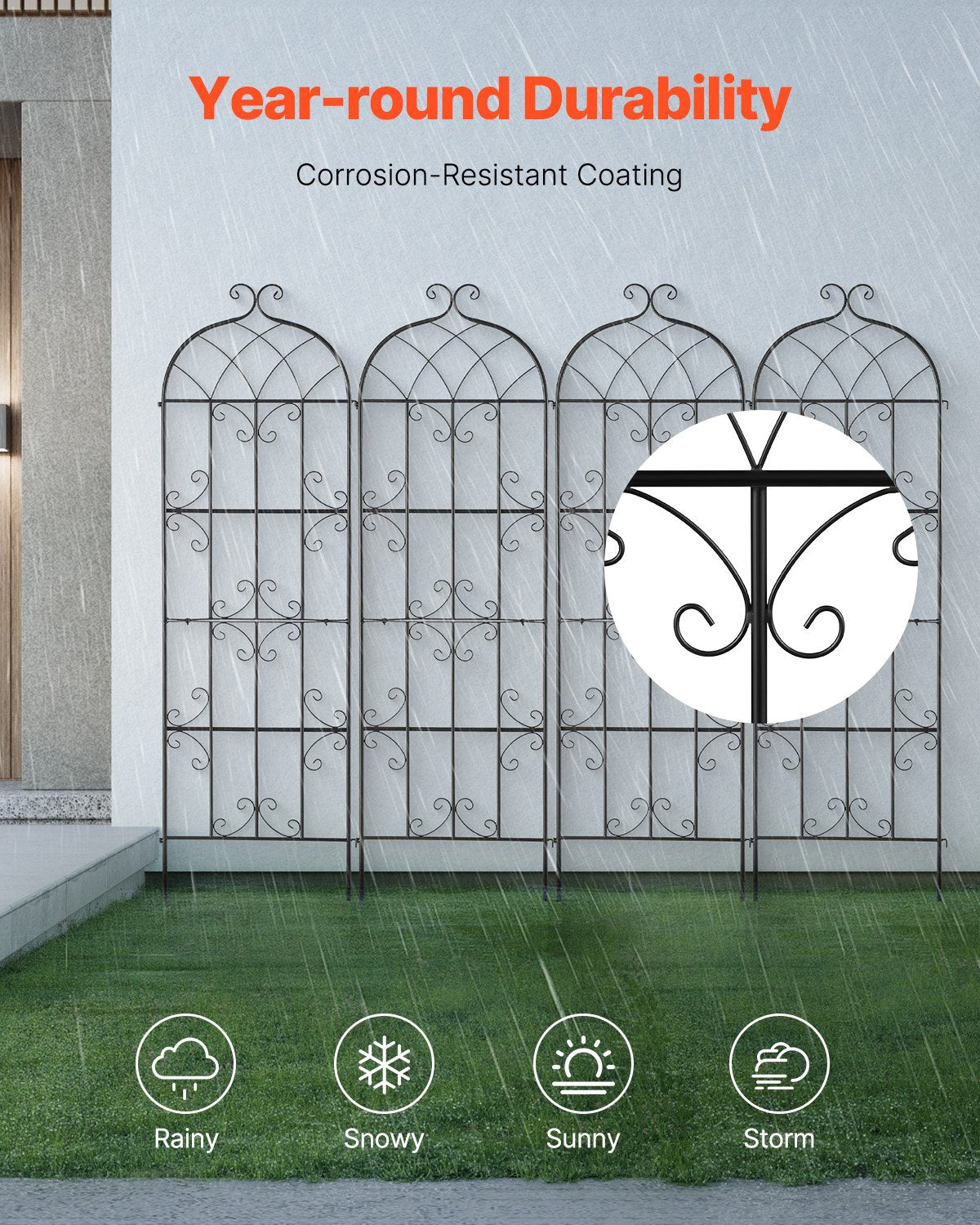 VEVOR 4 Packs Metal Garden Trellis for Climbing Plant Support 71x20 in Rustproof