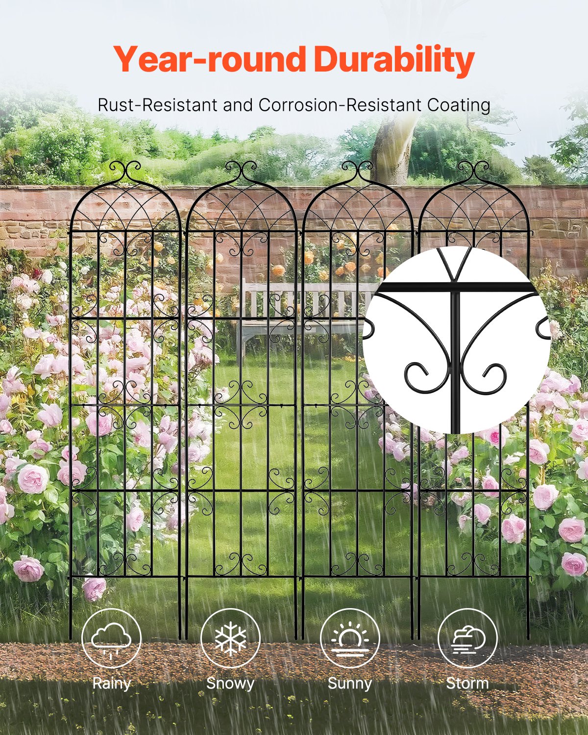 VEVOR Garden Trellis for Climbing Plants, 87 x 20 in, 4 Packs Rustproof Metal Garden Flower Trellis, Outdoor Climbing Rose Trellis Cucumbers Support, Decorative Clematis Trellis for Courtyards Lawns