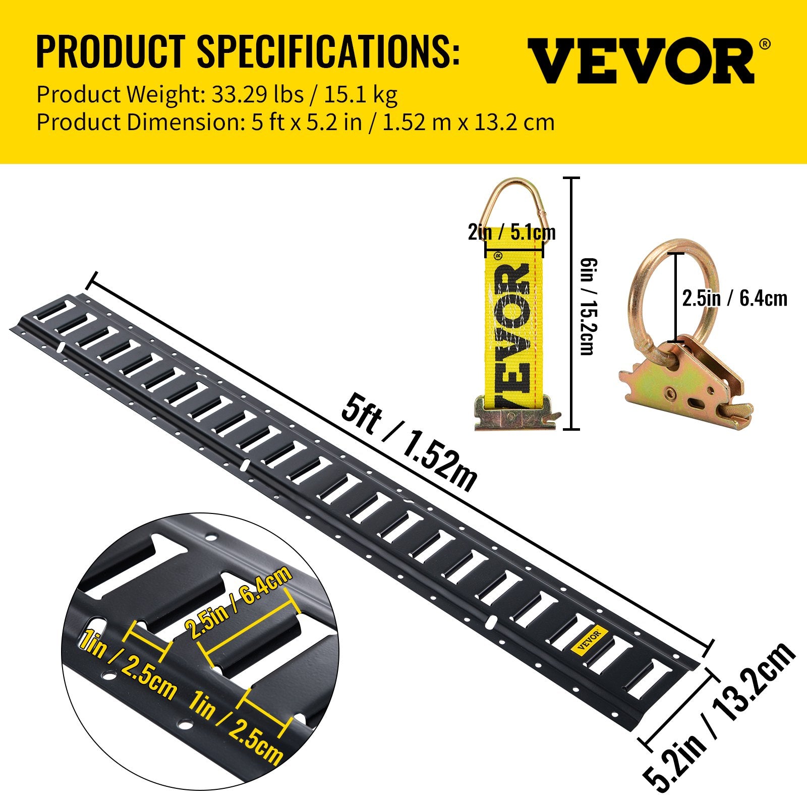 VEVOR E Track Tie Down Rail Kit 30PCs 1.52m E Track Rails Enclosed Cargo Trailer