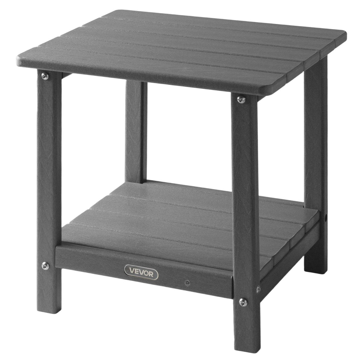 Outdoor Side Table, 450W x 380D x 440H mm, Double Layer HDPE Outside End Table for Easy Maintenance, Withstand Harsh Weather, Fit for Patio, Pool, Beach, Porch, Indoor, Backyard, Grey