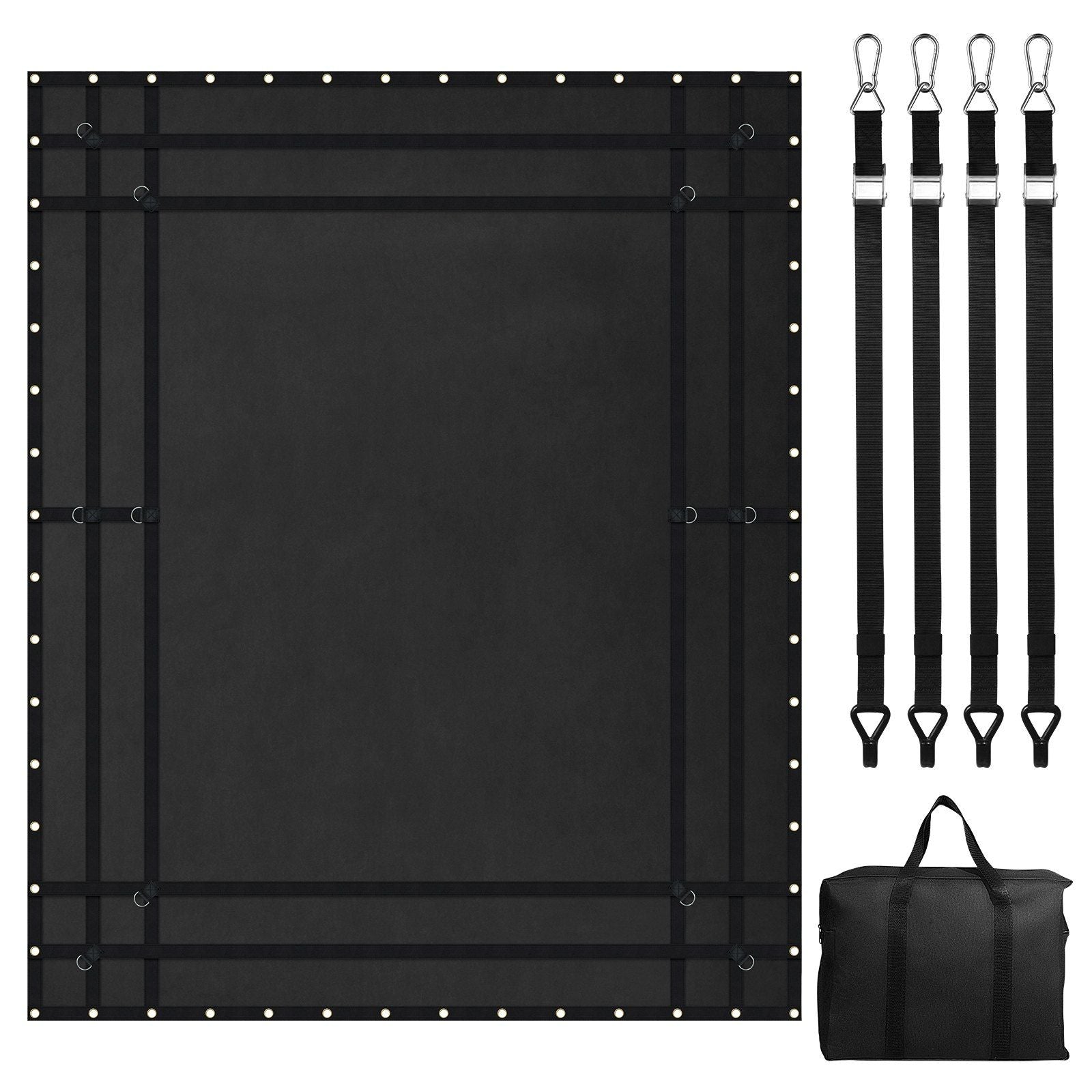 Cargo Net, 3050 x 2670 mm, Heavy Duty Truck Cargo Net for Truck Bed, 4 Adjustable Straps with Carabiners and Rubber Coated Hooks, Durable, Suitable for Pickup, Jeep, Truck, SUV, Boat (Black)