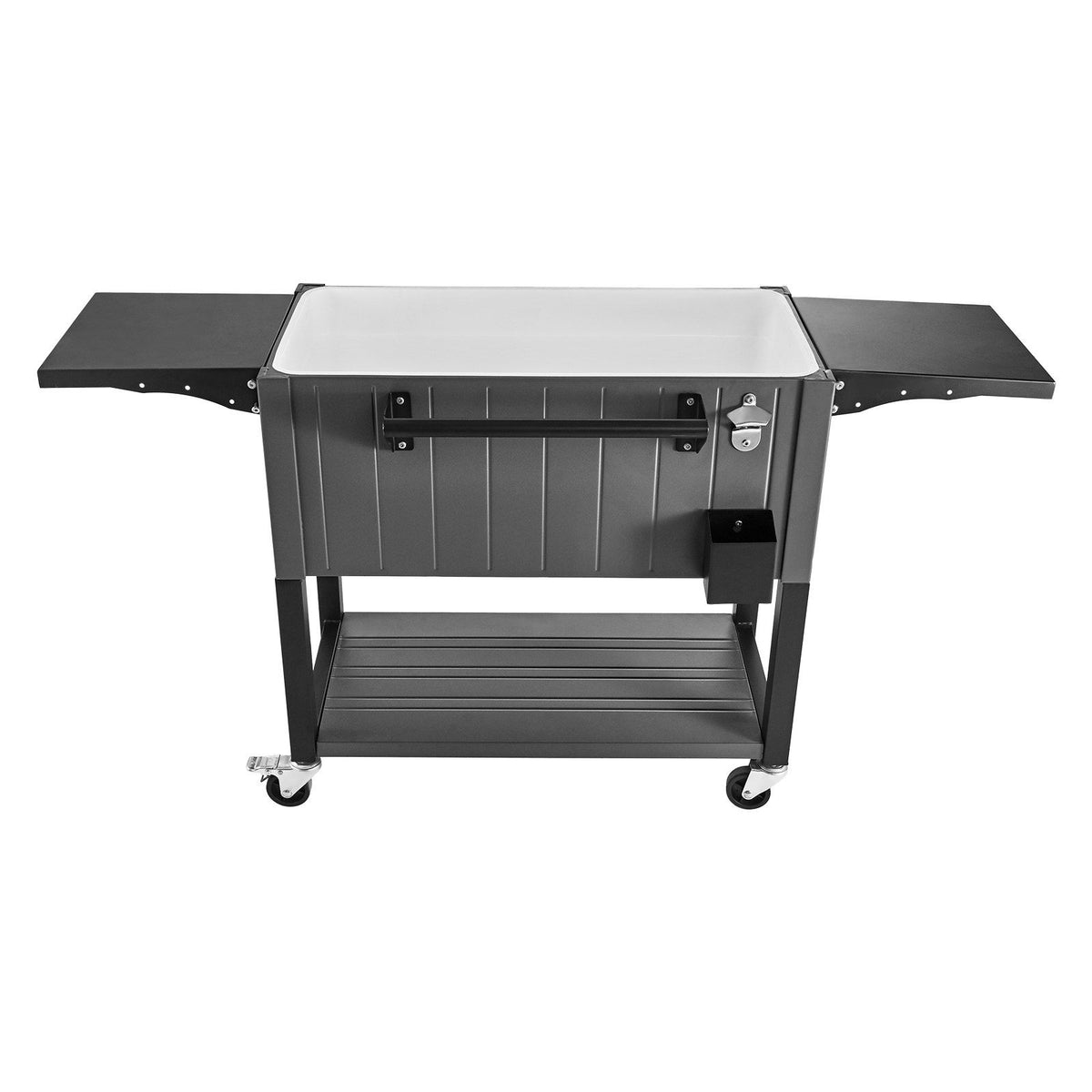 75.7L Rolling Ice Chest, Hold up to 50 Bottles / 110 Cans, Portable Patio Party Bar Drink Cooler Cart with Bottom Shelf &amp; Foldable Side Shelves, Beverage Pool with Swivel Wheels &amp; Bottle Opener