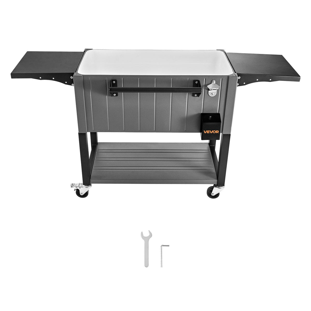 75.7L Rolling Ice Chest, Hold up to 50 Bottles / 110 Cans, Portable Patio Party Bar Drink Cooler Cart with Bottom Shelf & Foldable Side Shelves, Beverage Pool with Swivel Wheels & Bottle Opener