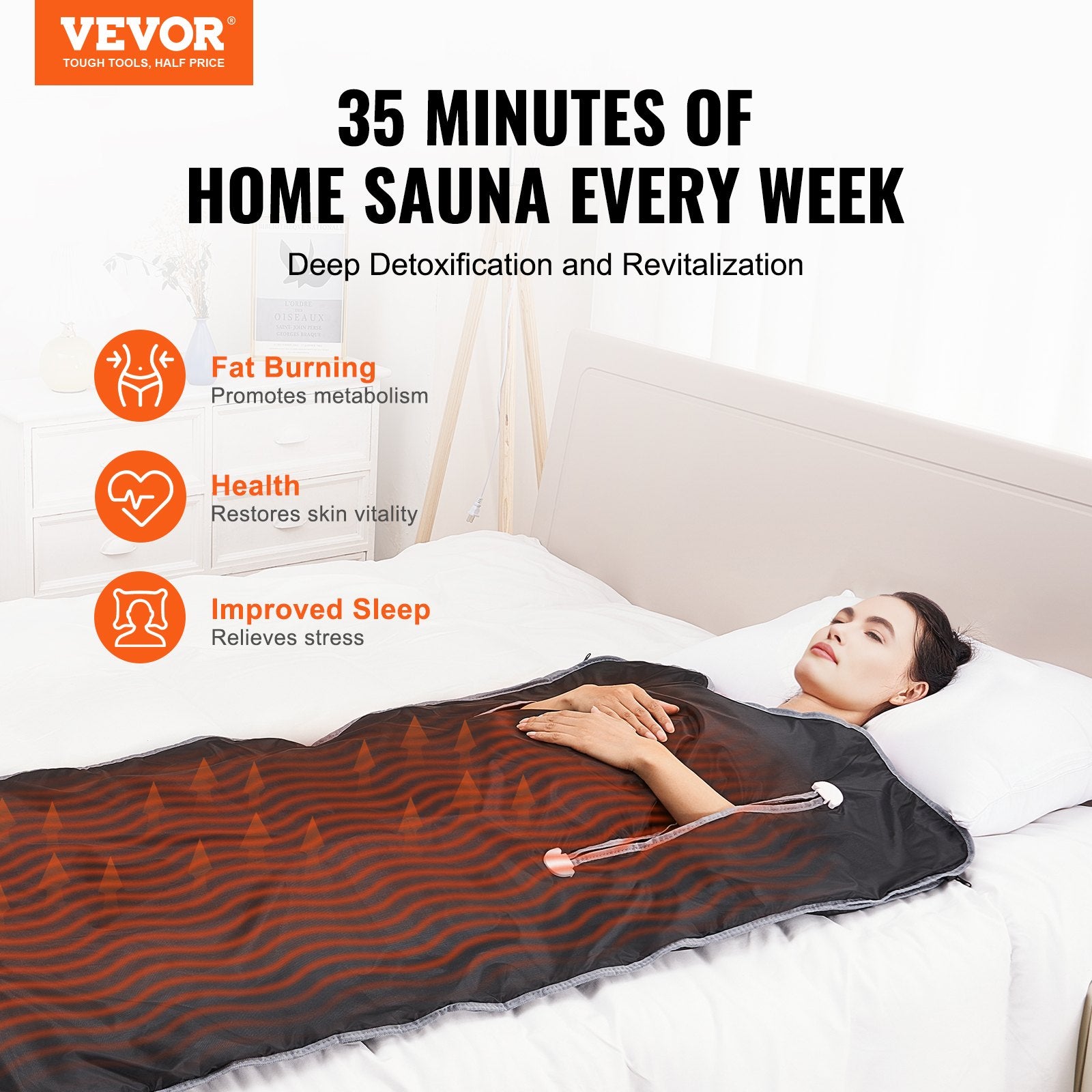 VEVOR Sauna Blanket for Detoxification, Portable Far Infrared Sauna for Home, Oxford Sauna Bag w/ Arm Holes & Carbon Fiber Heating, 1-6 Level Adjustable Temp, 5-60 Minutes Timer, 1800x800mm