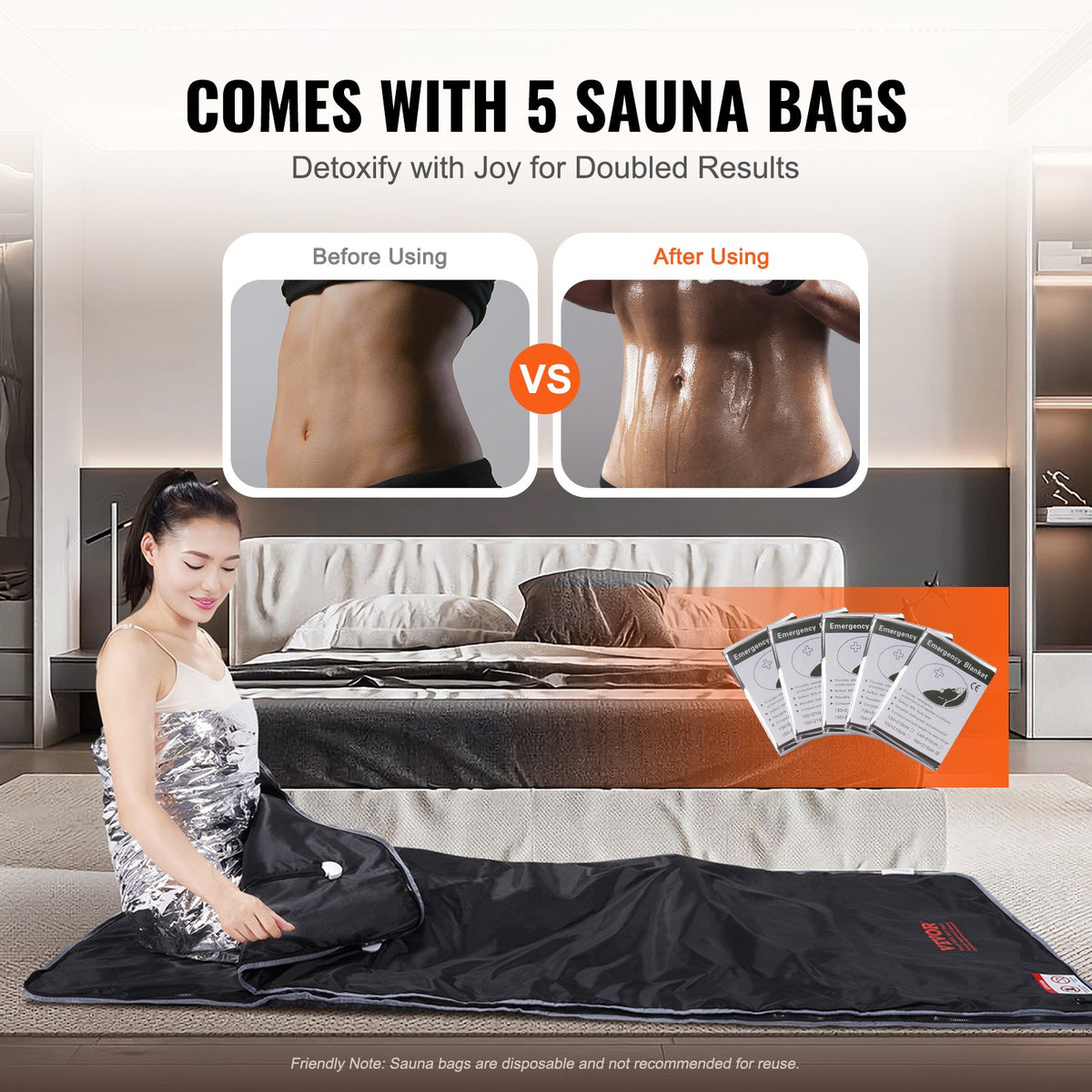 VEVOR Sauna Blanket for Detoxification, Portable Far Infrared Sauna for Home, Oxford Sauna Bag w/ Arm Holes & Carbon Fiber Heating, 1-6 Level Adjustable Temp, 5-60 Minutes Timer, 1800x800mm